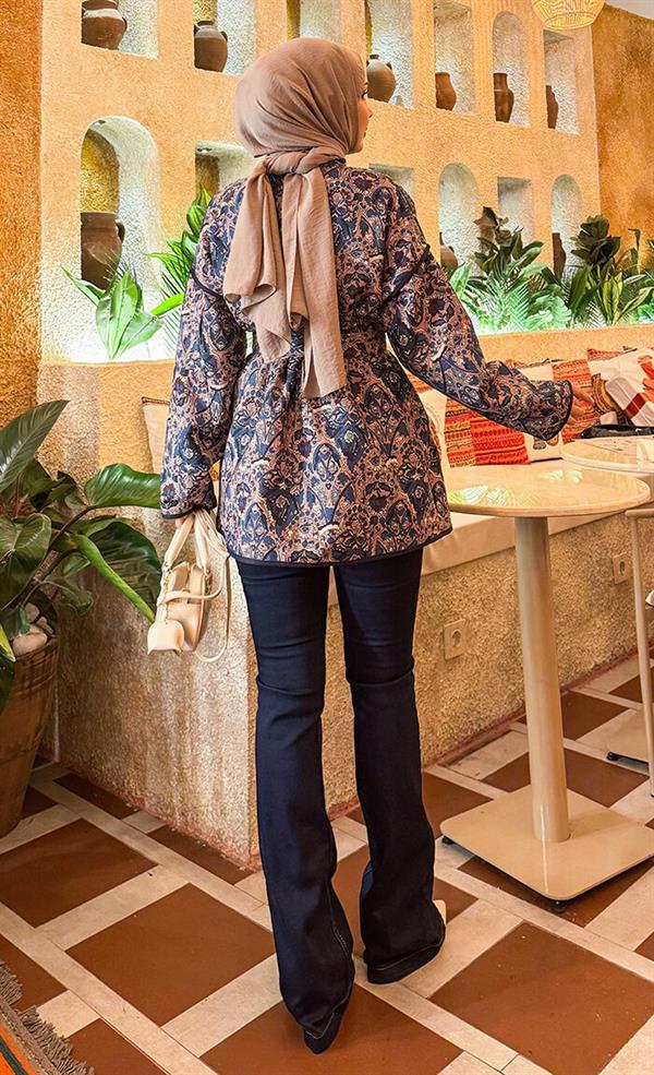 Ethnic Pattern Quilted Jacket with Piping -15