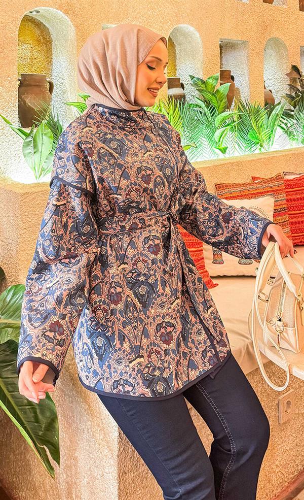 Ethnic Pattern Quilted Jacket with Piping -15