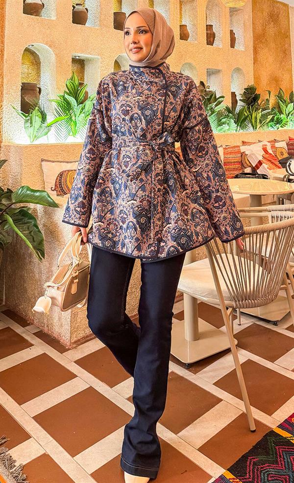 Ethnic Pattern Quilted Jacket with Piping -15