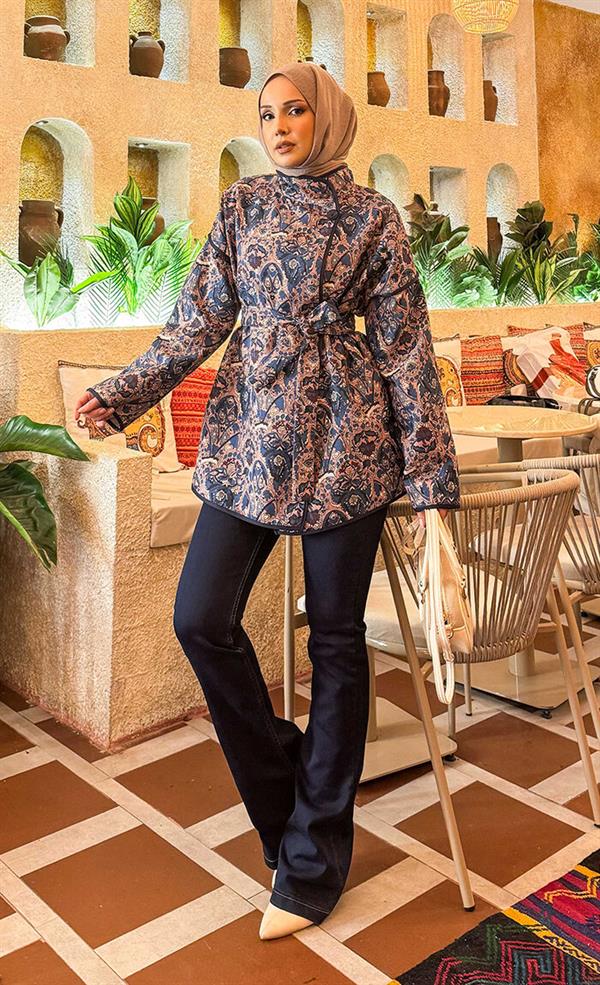 Ethnic Pattern Quilted Jacket with Piping -15