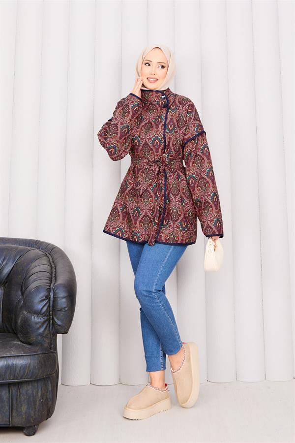Ethnic Pattern Quilted Jacket with Piping -21