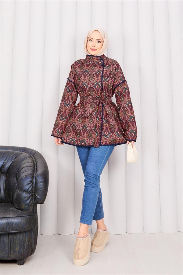 Ethnic Pattern Quilted Jacket with Piping -21