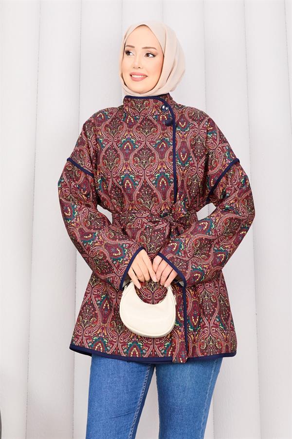 Ethnic Pattern Quilted Jacket with Piping -21