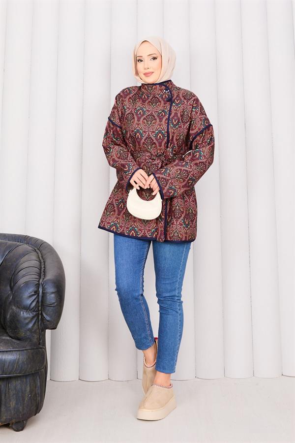 Ethnic Pattern Quilted Jacket with Piping -21