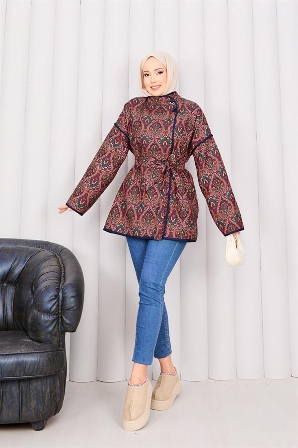 Ethnic Pattern Quilted Jacket with Piping -21