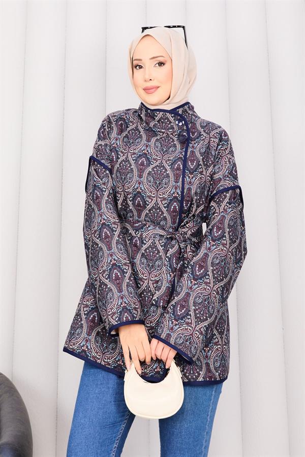 Ethnic Pattern Quilted Jacket with Piping -22