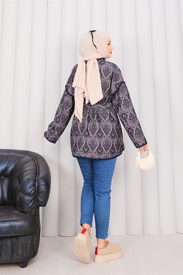Ethnic Pattern Quilted Jacket with Piping -22