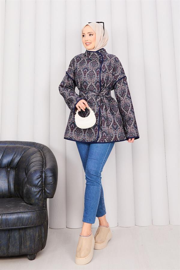 Ethnic Pattern Quilted Jacket with Piping -22