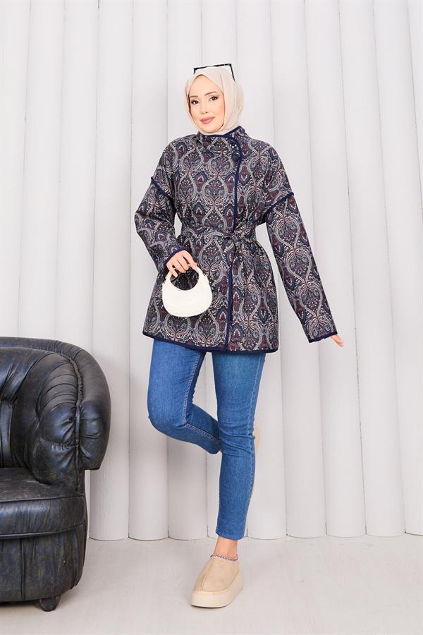 Ethnic Pattern Quilted Jacket with Piping -22
