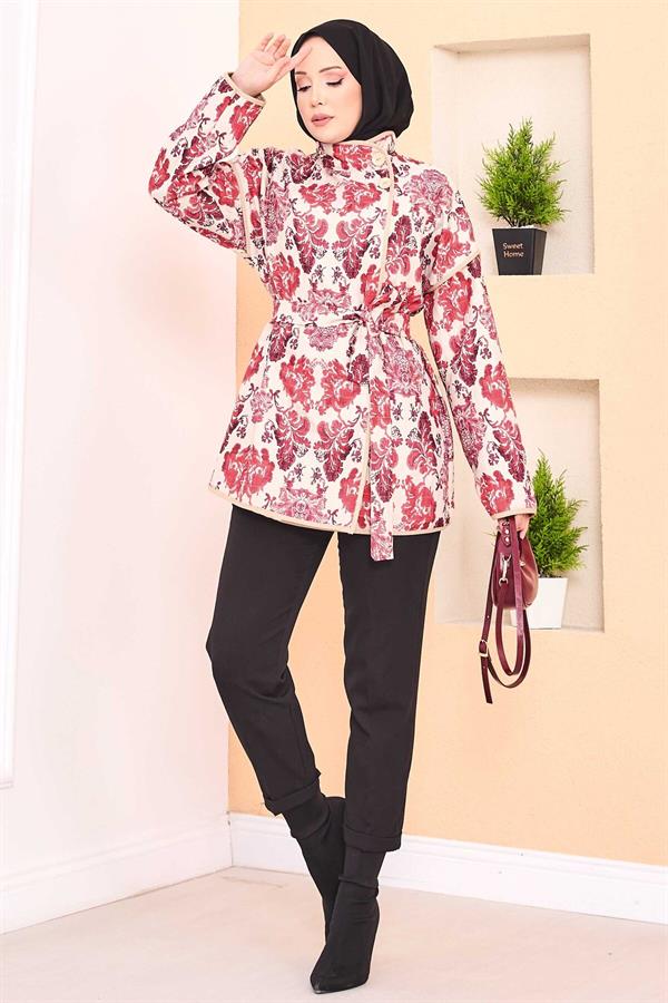 Ethnic Pattern Quilted Jacket with Piping -3