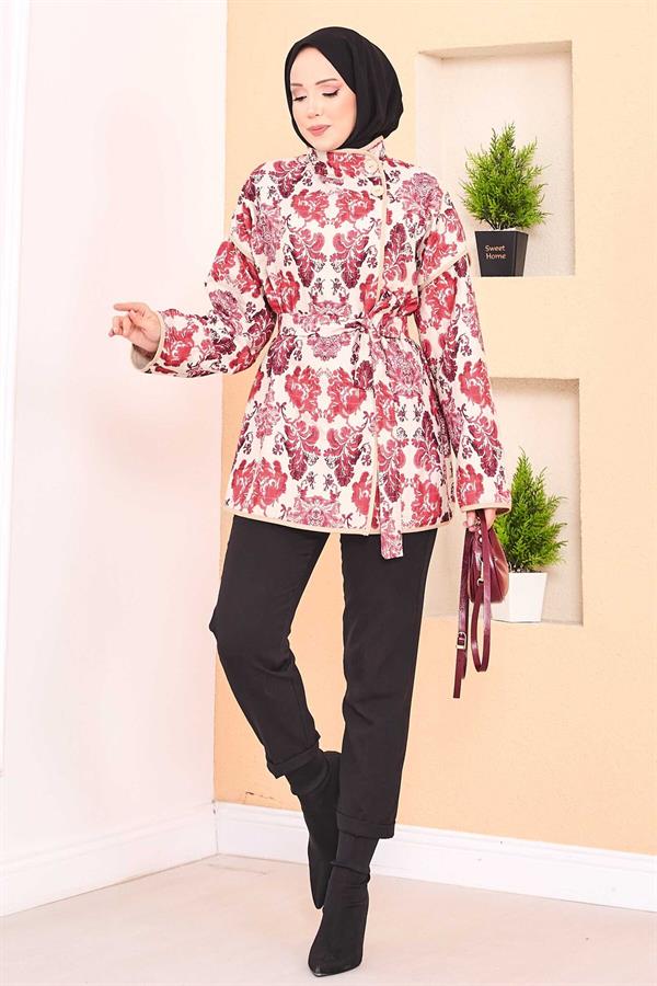 Ethnic Pattern Quilted Jacket with Piping -3