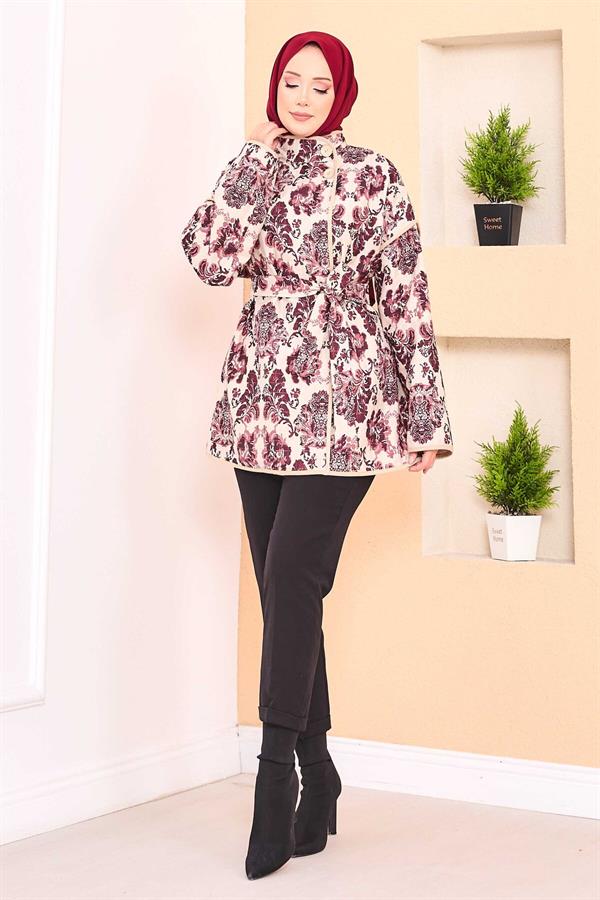 Ethnic Pattern Quilted Jacket with Piping -8