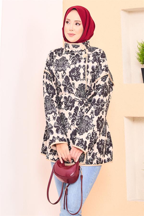 Ethnic Pattern Quilted Jacket with Piping -9