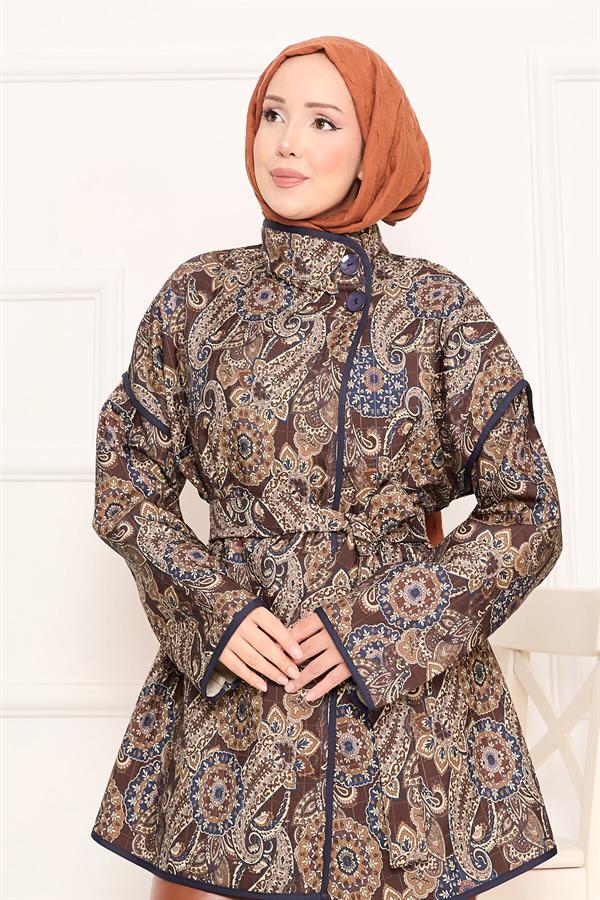 Ethnic Pattern Quilted Jacket with Piping 16