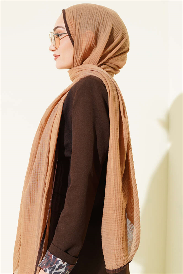 Piped Muslin Shawl Camel