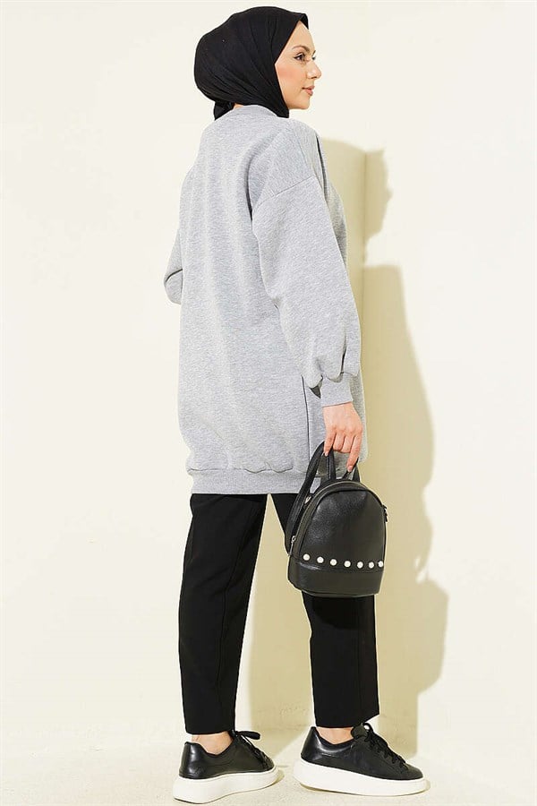 Grey Turtleneck Tunic with Balloon Sleeves