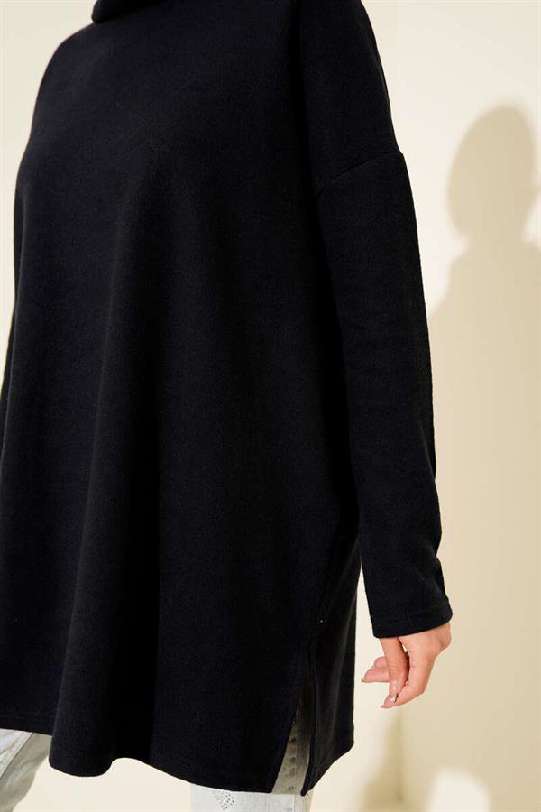 Turtleneck Corduroy Cashmere Tunic Navy Blue
