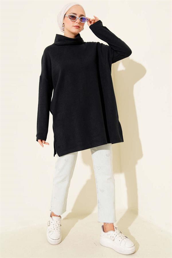 Turtleneck Corduroy Cashmere Tunic Navy Blue