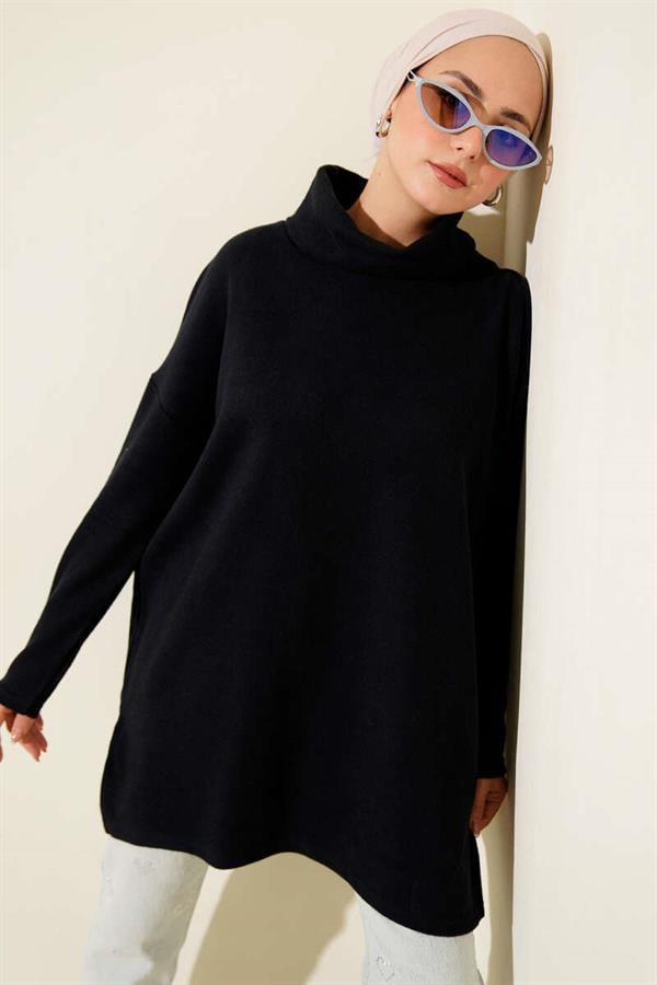 Turtleneck Corduroy Cashmere Tunic Navy Blue