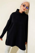Turtleneck Corduroy Cashmere Tunic Navy Blue