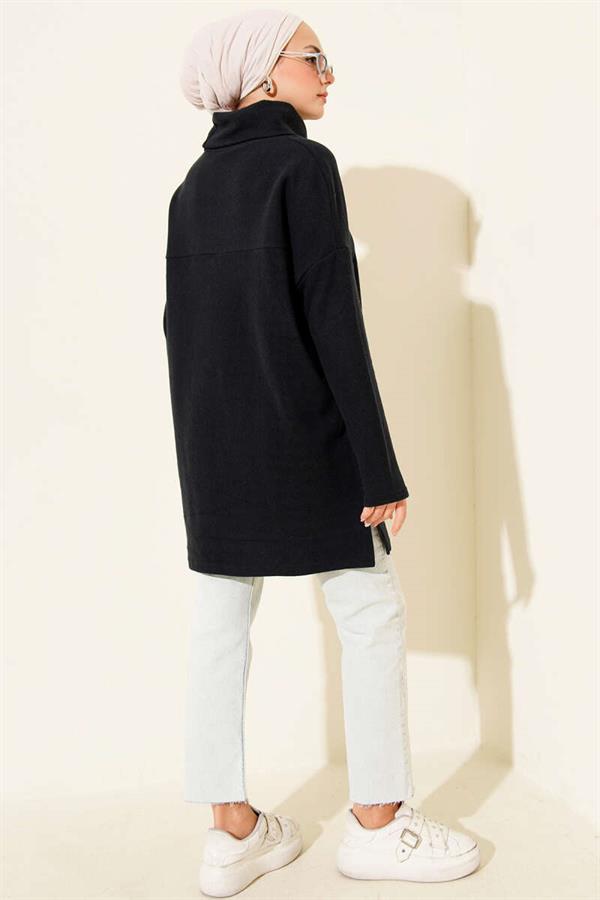 Turtleneck Corduroy Cashmere Tunic Navy Blue