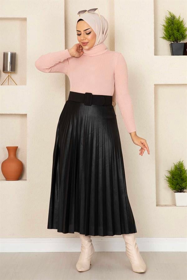 Turtleneck Knitted Hijab Sweater Powder