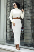 Turtleneck Knitted Hijab Dress Ecru