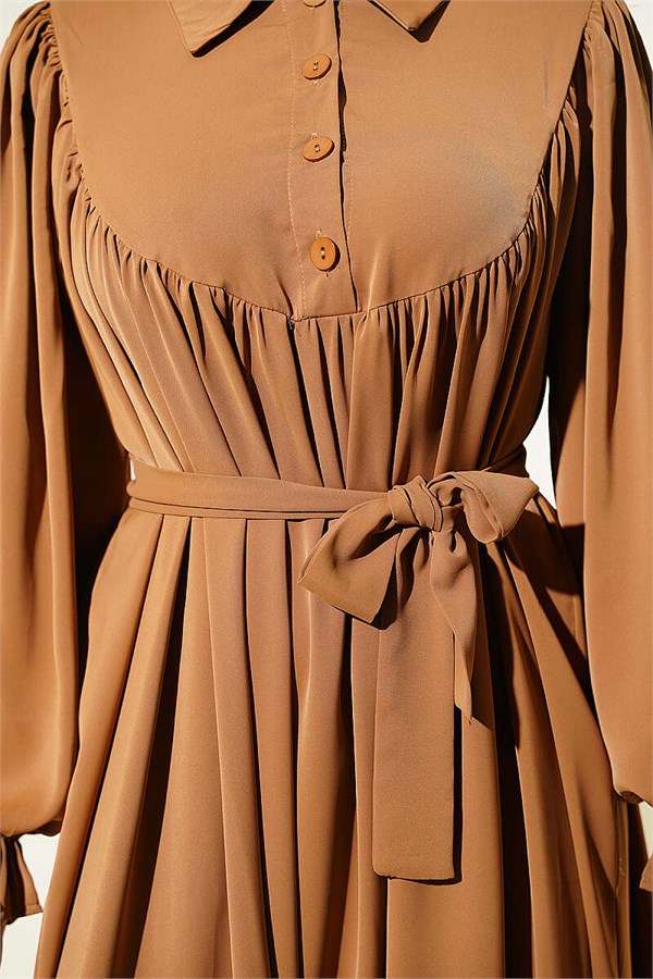 Widely Ruched Sharmi Dress Camel