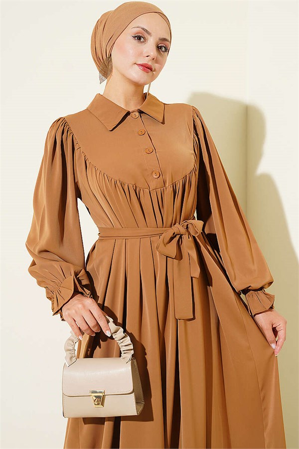 Widely Ruched Sharmi Dress Camel