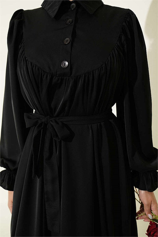 Widely Ruched Sharmi Dress, Black