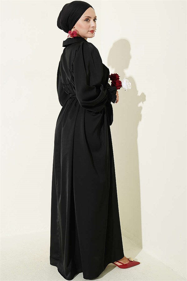 Widely Ruched Sharmi Dress, Black