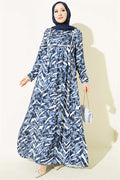 Wide-Sleeved, Lace-Depth Belmando Dress in Navy Blue
