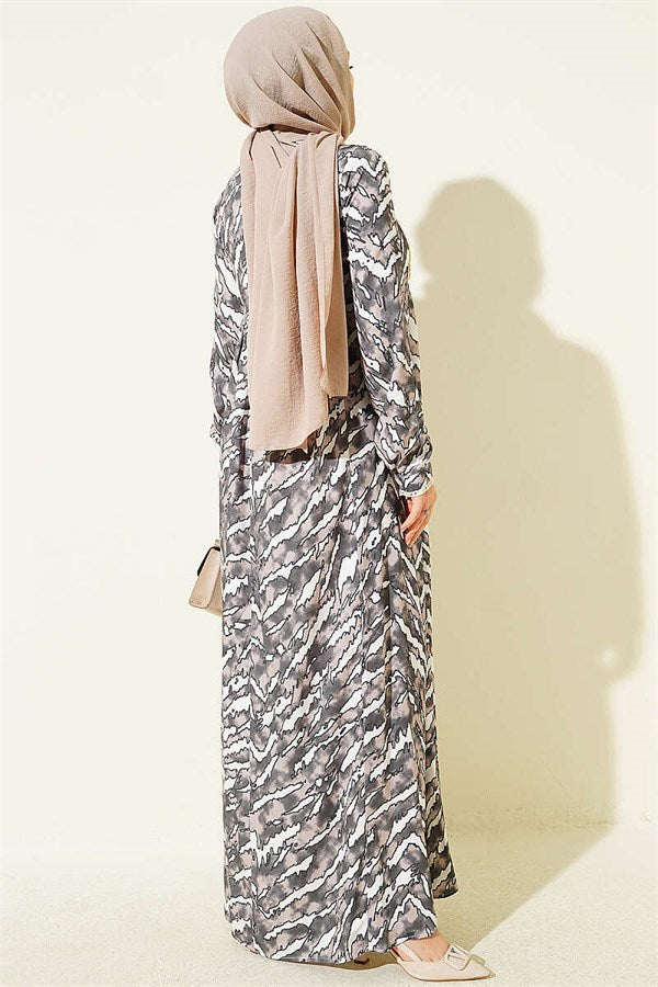 Wide-Sleeved, Lace-Depth Belmando Dress in Mink Color