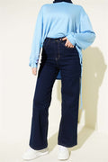 Wide-Leg Jeans with Pockets, Navy Blue