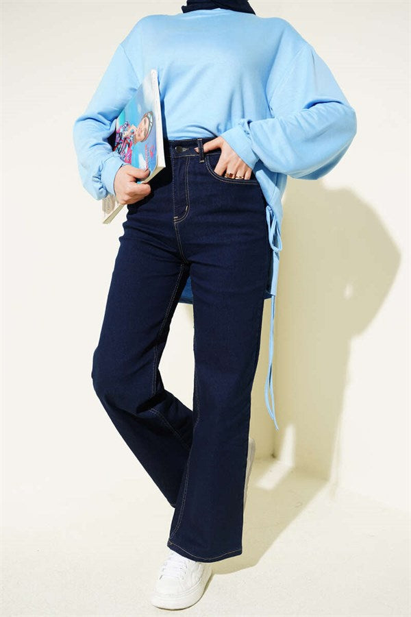 Wide-Leg Jeans with Pockets, Navy Blue