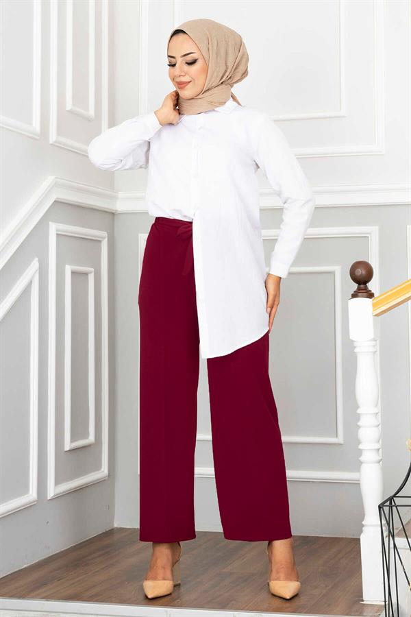 Wide Leg Hijab Trousers Wine