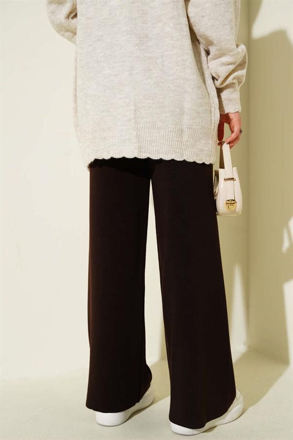 Wide Leg Knitted Trousers Chestnut