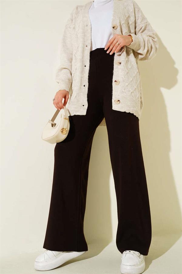Wide Leg Knitted Trousers Chestnut