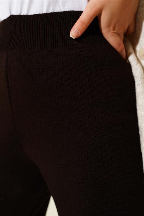 Wide Leg Knitted Trousers Chestnut