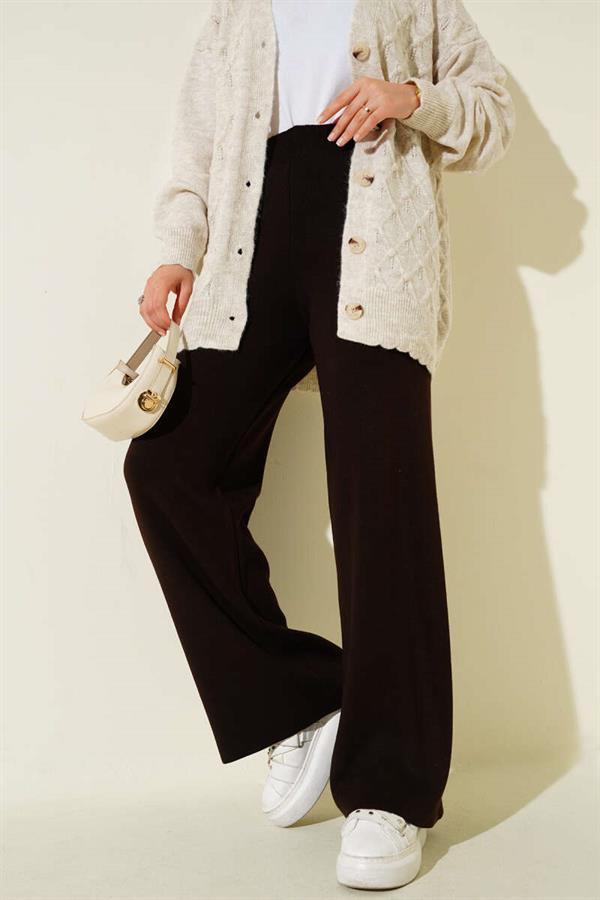 Wide Leg Knitted Trousers Chestnut