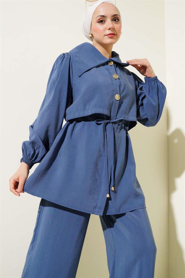 Bolero Detail Waist Tunnel 2 Piece Set Indigo