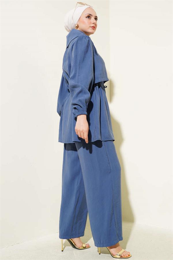 Bolero Detail Waist Tunnel 2 Piece Set Indigo