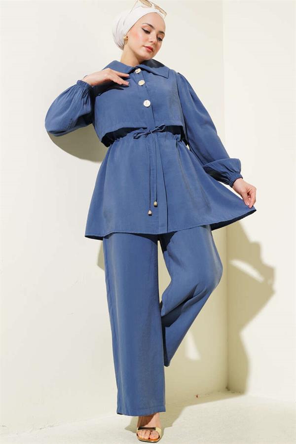Bolero Detail Waist Tunnel 2 Piece Set Indigo