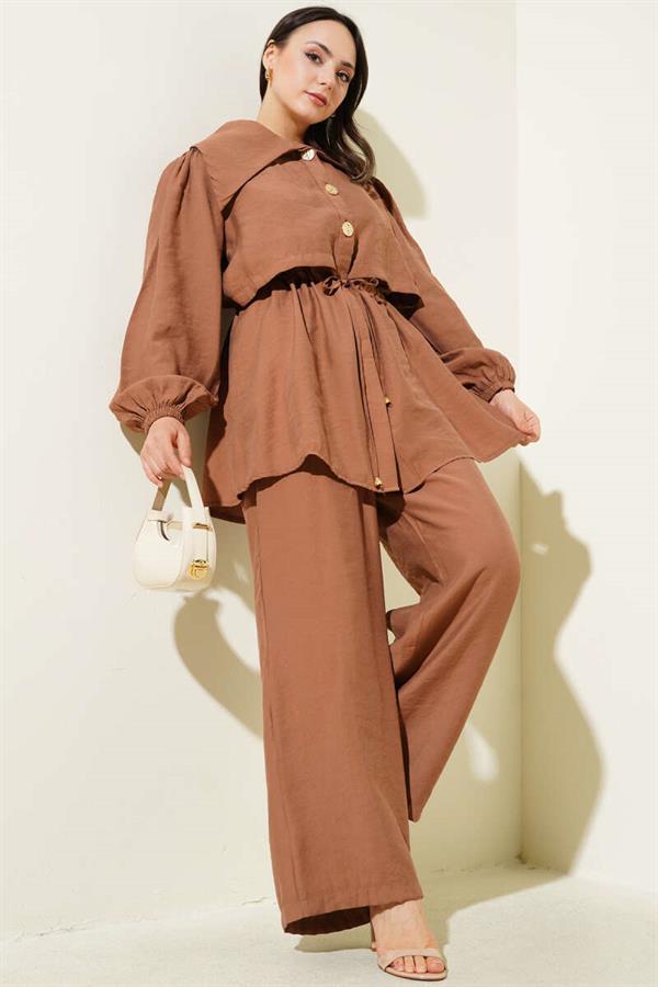 Bolero Detailed Waist Tunnel 2 Piece Set Brown