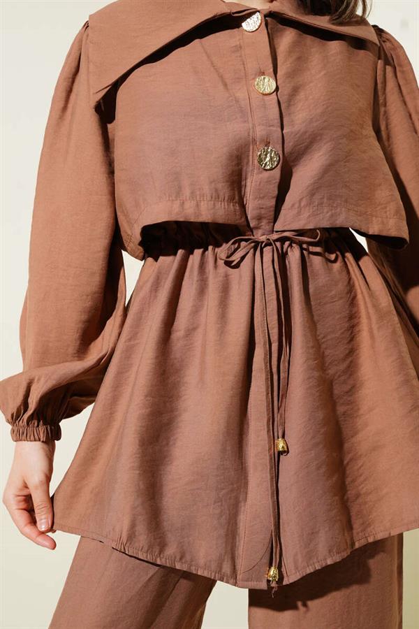 Bolero Detailed Waist Tunnel 2 Piece Set Brown