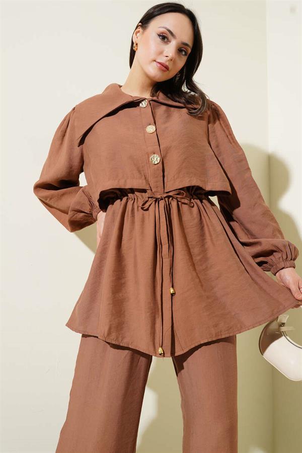 Bolero Detailed Waist Tunnel 2 Piece Set Brown