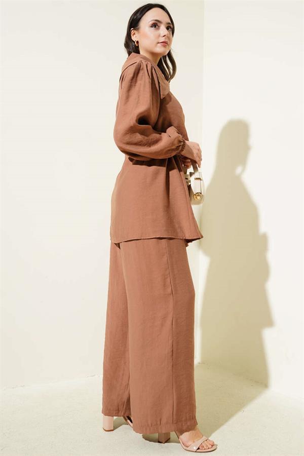 Bolero Detailed Waist Tunnel 2 Piece Set Brown