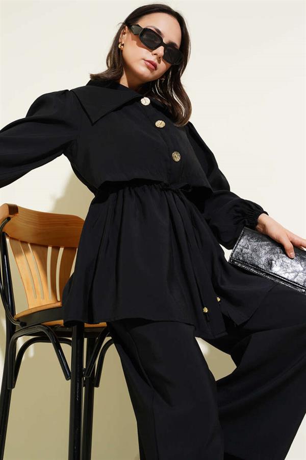 Bolero Detailed Waist Tunnel 2 Piece Set Black