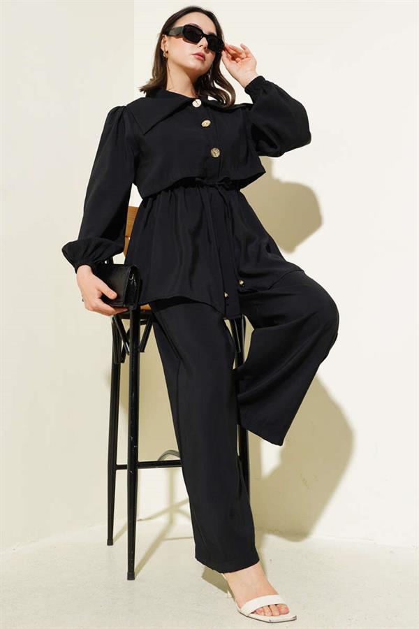 Bolero Detailed Waist Tunnel 2 Piece Set Black