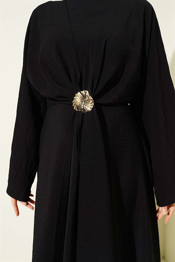 Bolero Detail Dress with Gold Accessories, Black